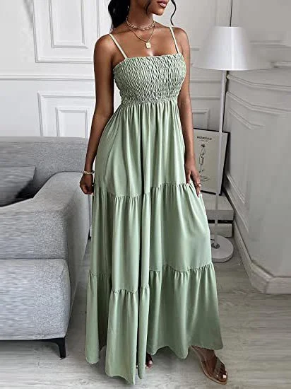 Sleeveless Spaghetti Strap Elastic Chest Maxi Dress Chic Summer Floral Maxi Dress