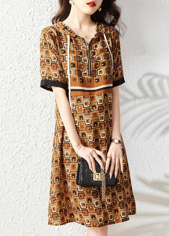 Slim Fit Coffee Print Zippered Hooded Chiffon Maxi Dress Summer Comfortable Flowy Maxi Dress Slim Fit Coffee Print Zippered Hooded Chiffon Maxi Dress Summer Comfortable Flowy Maxi Dress