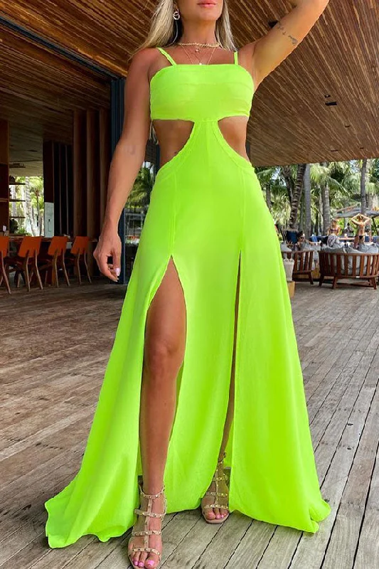 storexq Solid Color Modern Cutout Waist High Split Maxi Dress Fashionable Chiffon Maxi Dress storexq Solid Color Modern Cutout Waist High Split Maxi Dress Fashionable Chiffon Maxi Dress
