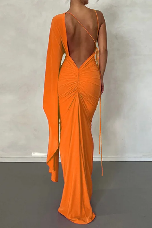storexq Solid Color Striking Lace-Up Backless Maxi Dress Stylish Boho Maxi Dress