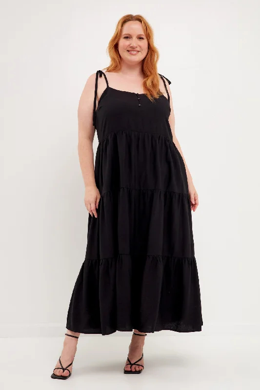 Spaghetti Tie Tiered Maxi Dress Trendy V-Neck Maxi Dress
