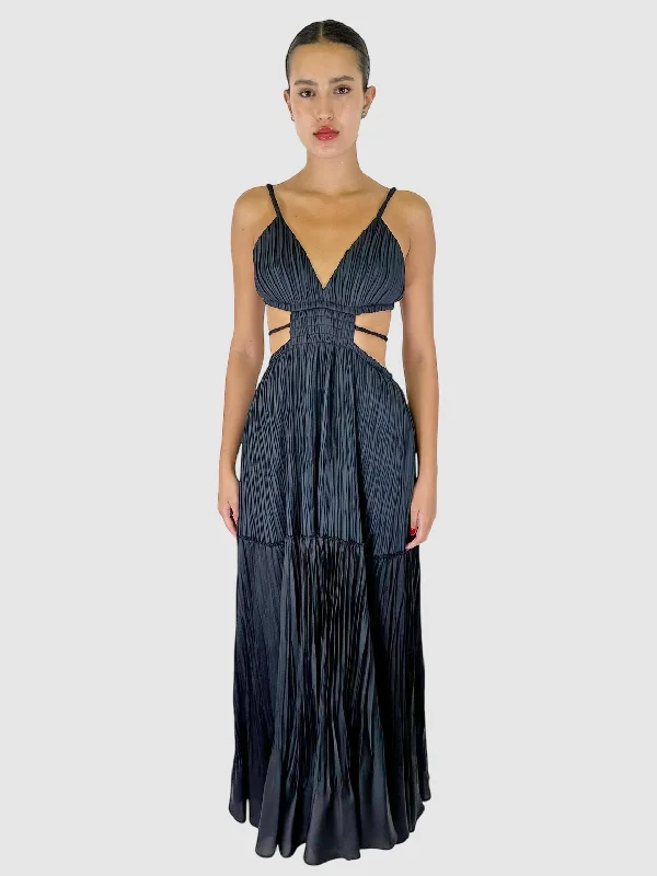 Strappy Pleated Maxi Dress - Size 4 Trendy Ruffled Maxi Dress