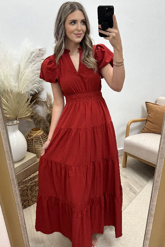 "Sunday Brunch" Maxi Dress (Brick) Comfortable Cotton Maxi Dress