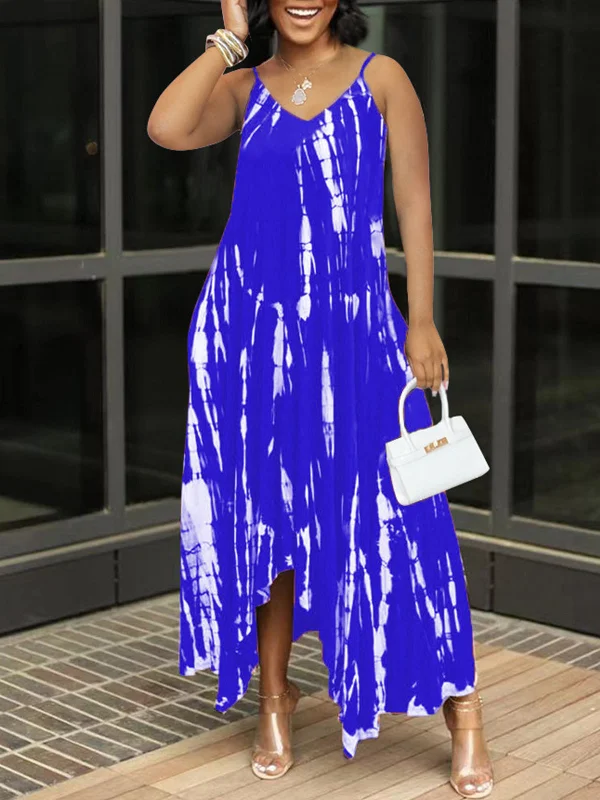 Tie Dye Asymmetrical Spaghetti Strap Maxi Dress Elegant Maxi Dress with Slit