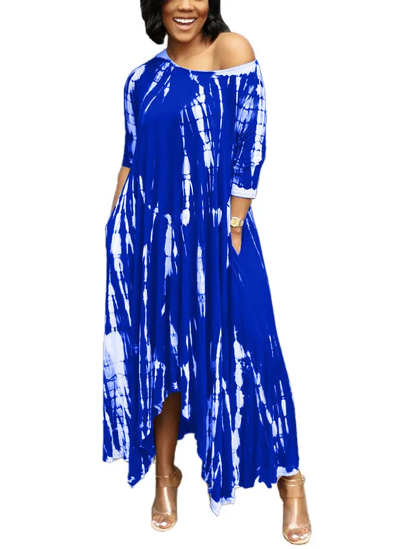 Tie Dye Half Sleeve Maxi Dress Comfortable Fitted Maxi Dress