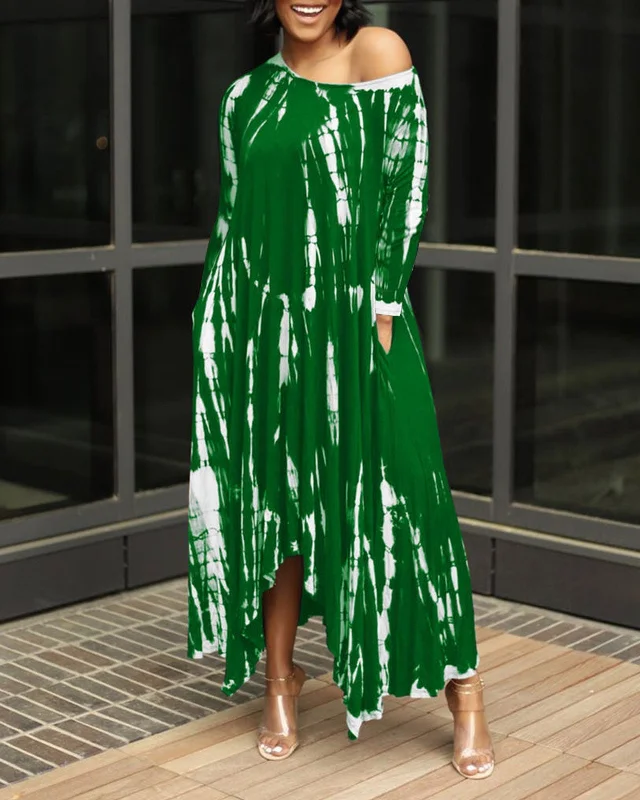 Tie Dye long Sleeve Maxi Dress Classic Black Maxi Dress