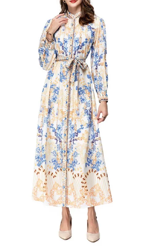 VINTAGE FLORAL FULL PRINTING MAXI DRESS Cozy Ribbed Maxi Dress