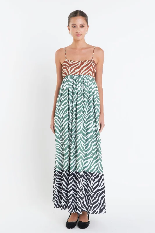 Zebra Print Colorblocked Maxi Dress Trendy A-Line Maxi Dress