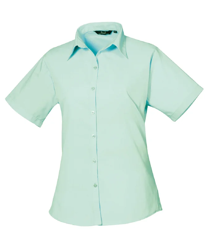 Aqua - Women's short sleeve poplin blouse Lightweight Floral Blouse