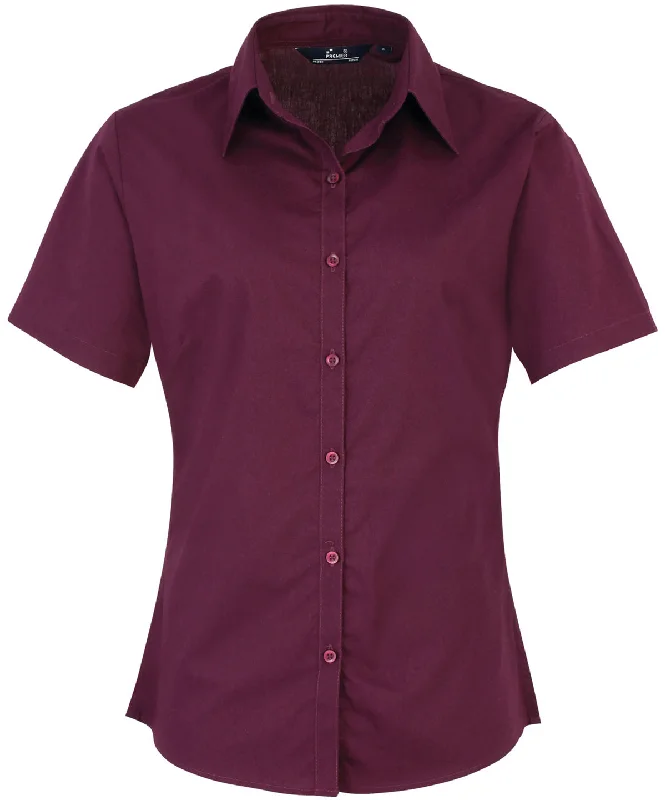 Aubergine - Women's short sleeve poplin blouse Feminine Pastel Blouse