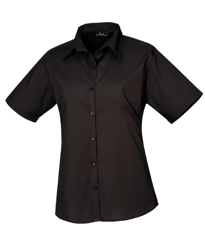 Black* - Women's short sleeve poplin blouse Delicate Pleat Blouse