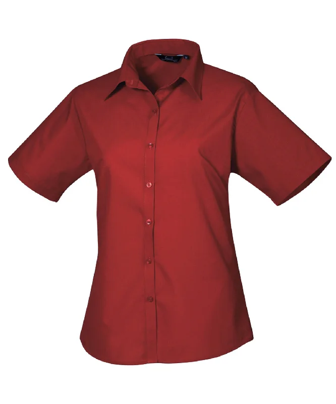 Burgundy* - Women's short sleeve poplin blouse Loose Oversized Blouse