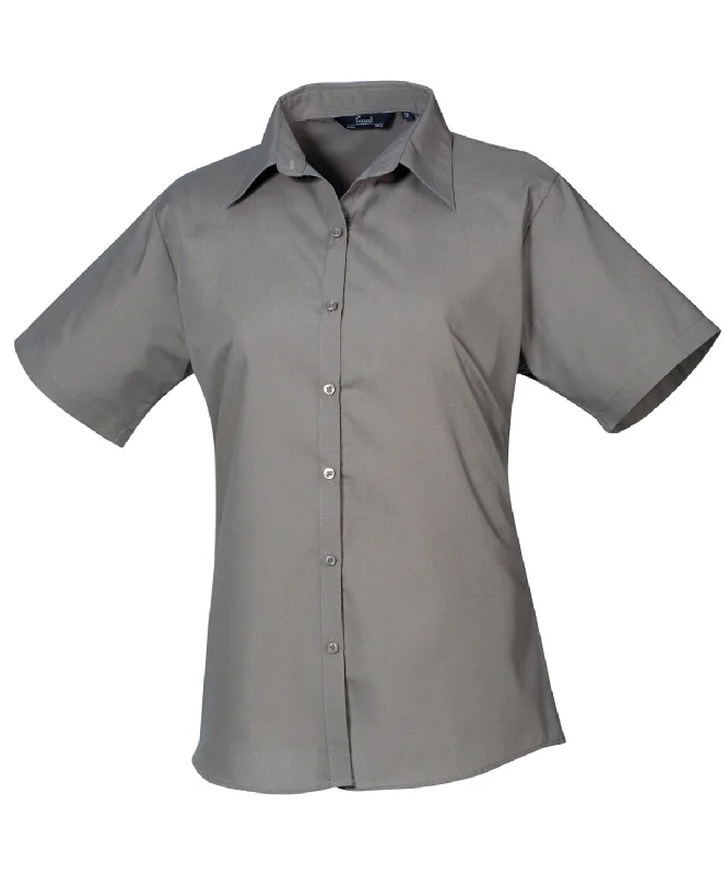 Dark Grey* - Women's short sleeve poplin blouse Romantic Lace Blouse