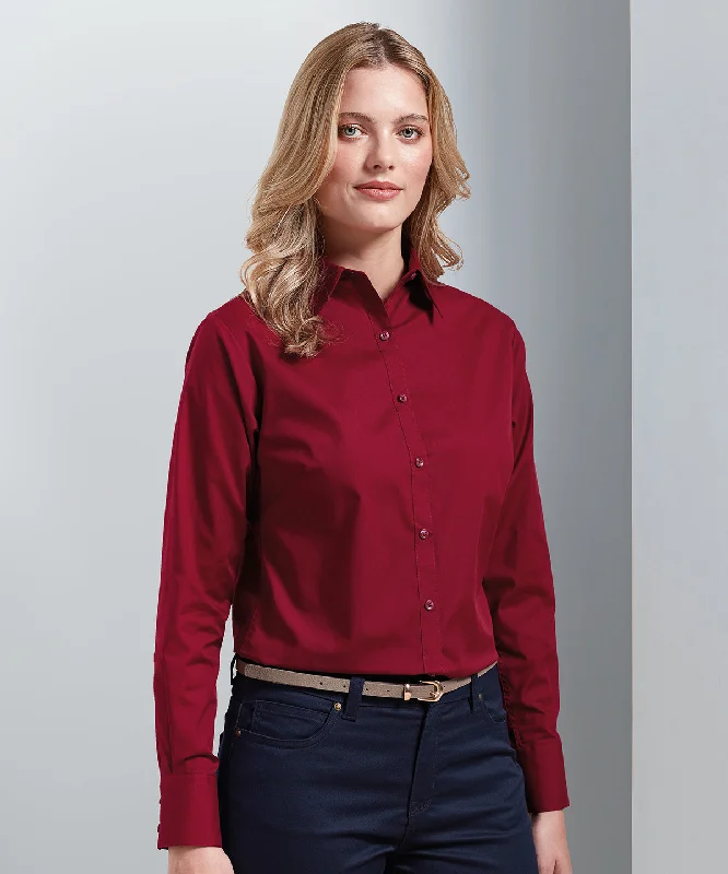 Emerald - Women's poplin long sleeve blouse Embroidered Floral Blouse