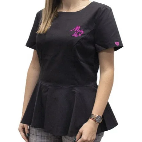 Molly Lac short sleeve blouse, BLACK Pleated Collar Blouse