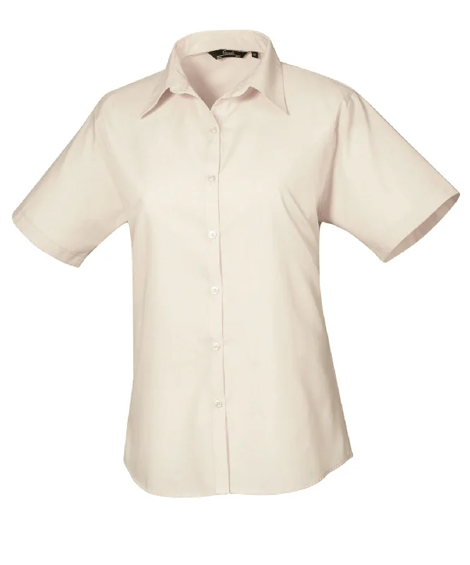 Natural - Women's short sleeve poplin blouse Oversized Silk Blouse