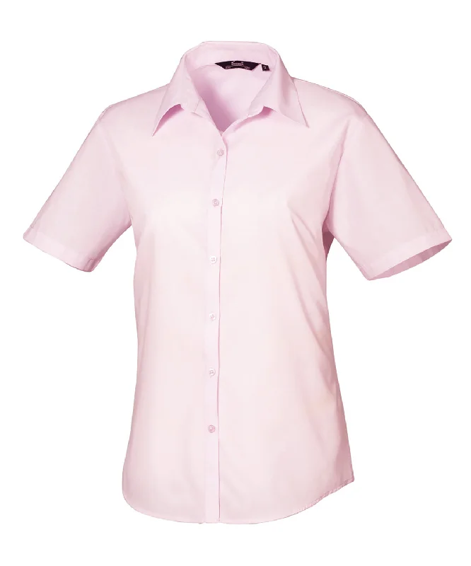 Pink - Women's short sleeve poplin blouse Embroidered Floral Blouse