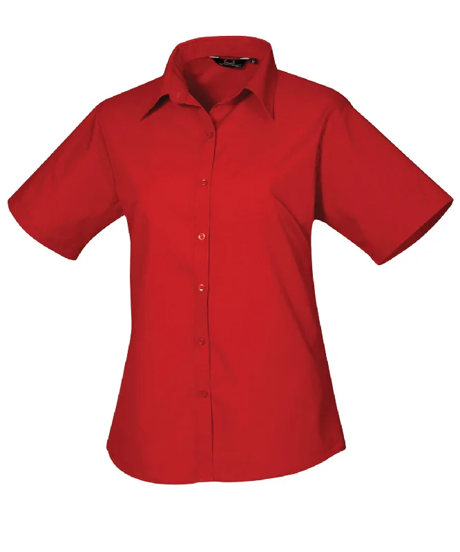 Red* - Women's short sleeve poplin blouse Slim Fit Blouse