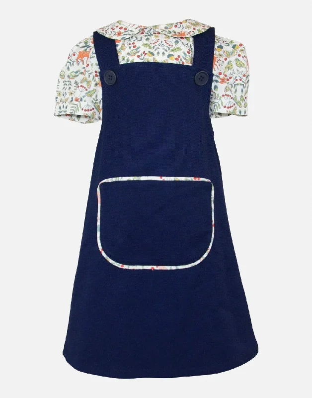 Rosamund : Blue pinafore & blouse set Stylish Wrap Blouse