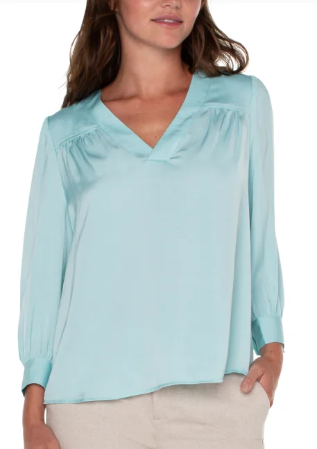 Ava V Neck Pastel Turquoise Blouse Lightweight Chiffon Blouse