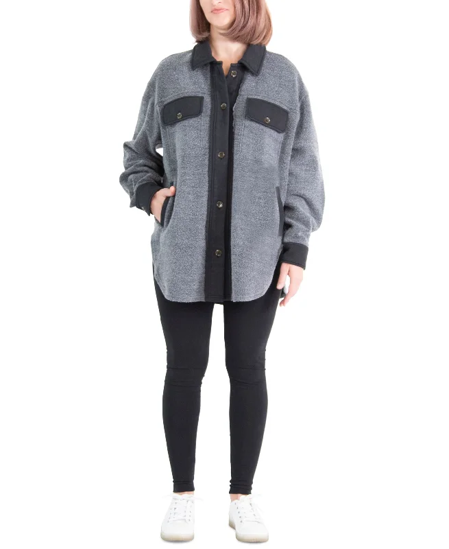 Black Tape Petite Sherpa Shacket Business Casual Blouse