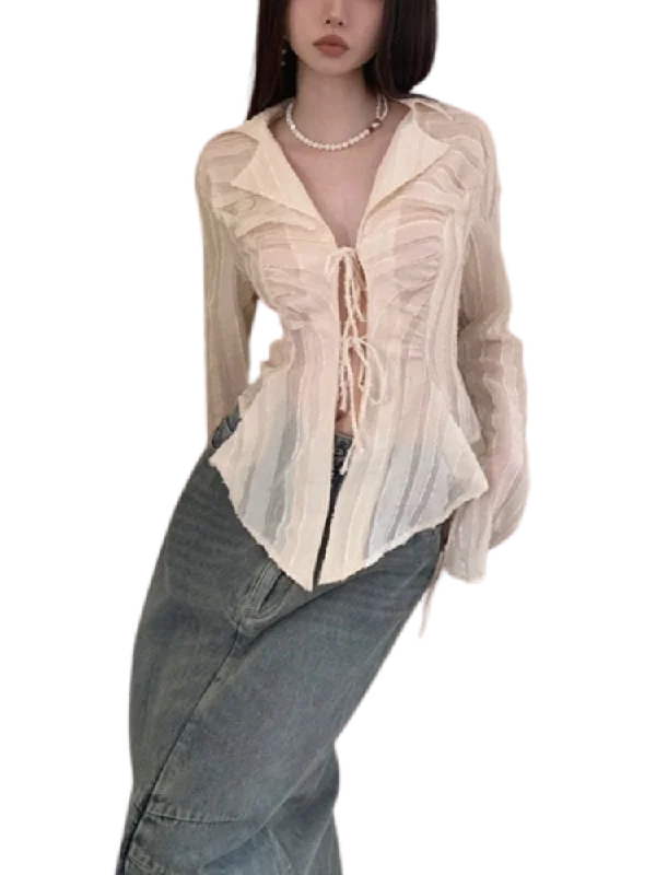 Step into the Enchanting World of Fairycore with our Lace Up Women Blouse Double Button Blouse
