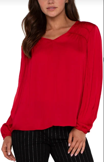 Liverpool Tango Red Long Sleeve V Neck Blouse Soft Knit Blouse