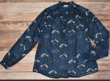 Tasha Polizzi Saratoga Chambray Horse Print Blouse Sweetheart Neck Blouse