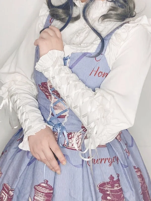 Vintage Lolita Style Gothic Y2k Shirts for Women - Sweet Lace Ruffles Blouses with Gigot Sleeves, Victorian Bandage Tops for Girls, Blusas Mujer Romantic Lace Blouse