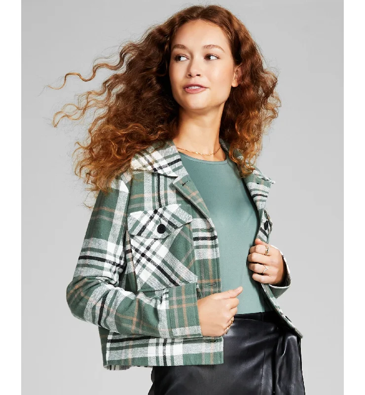 Women's Cropped Plaid Shacket Vintage Lace Blouse