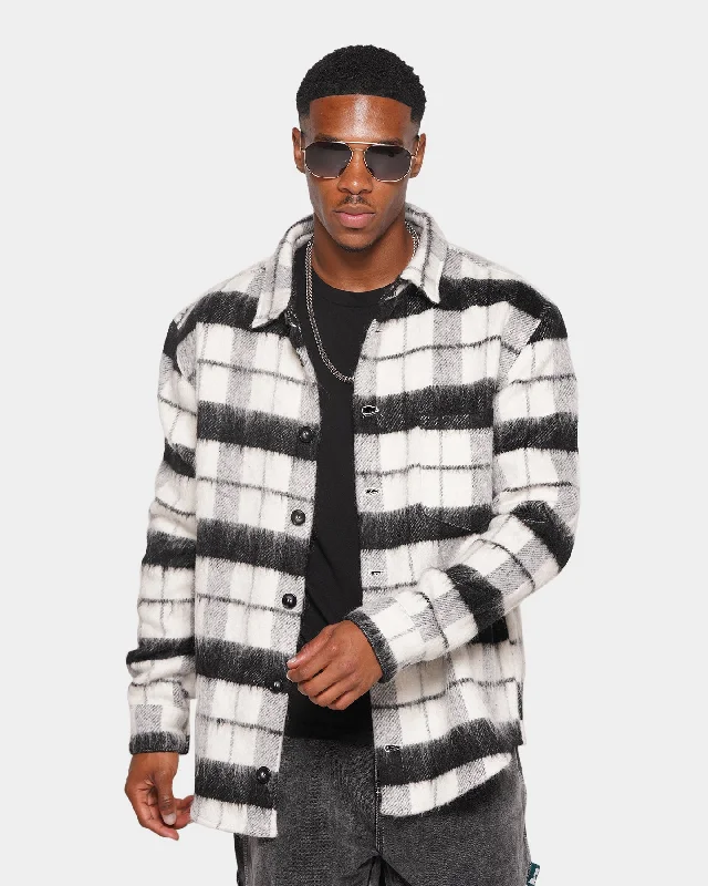 XXIII Manon Plaid Mohair Shacket Black/White Feminine Tie Blouse