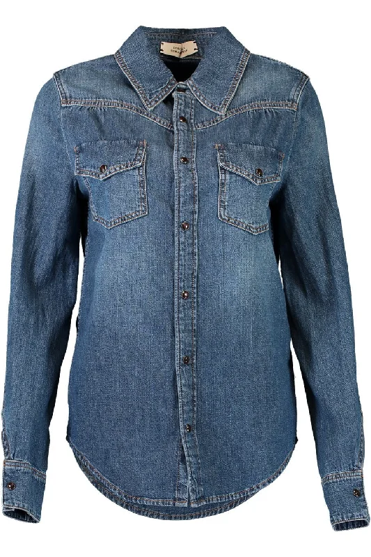 Denim Romance Blouse Delicate Bow Blouse