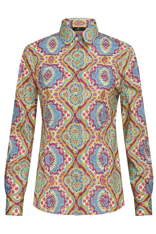 Paisley Button Down Blouse Silky Tunic Blouse