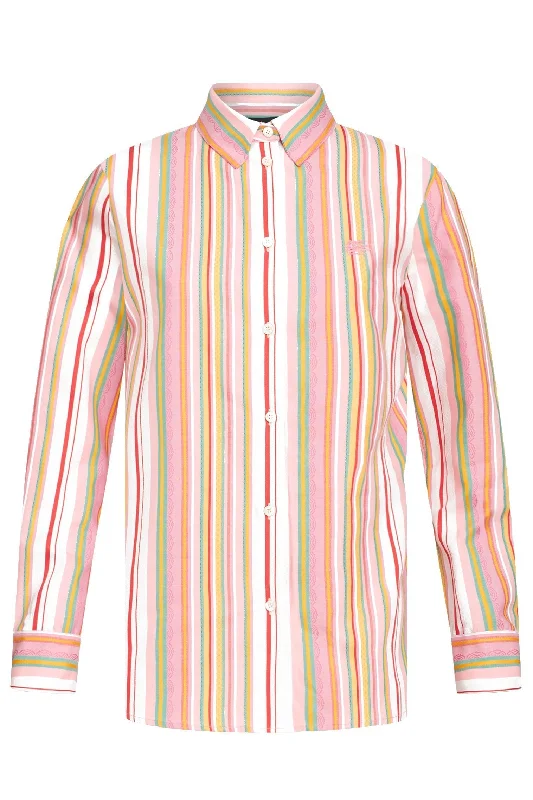Striped Button Down Blouse Stretchy Fitted Blouse