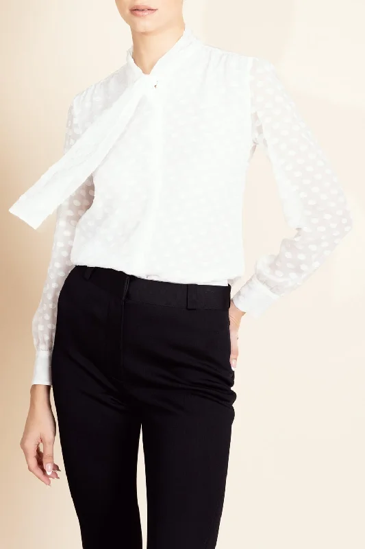 Tie Neck Textured Blouse Collared Satin Blouse