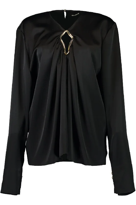 Metal Detail Draped Blouse Loose Oversized Blouse