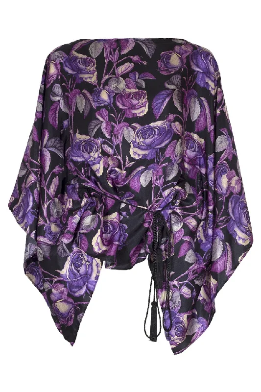 Poncho Blouse with Belt Oversized Silk Blouse