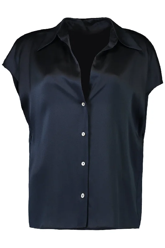 Cap Sleeve Ruched Back Blouse - Coastal Asymmetric Hem Blouse