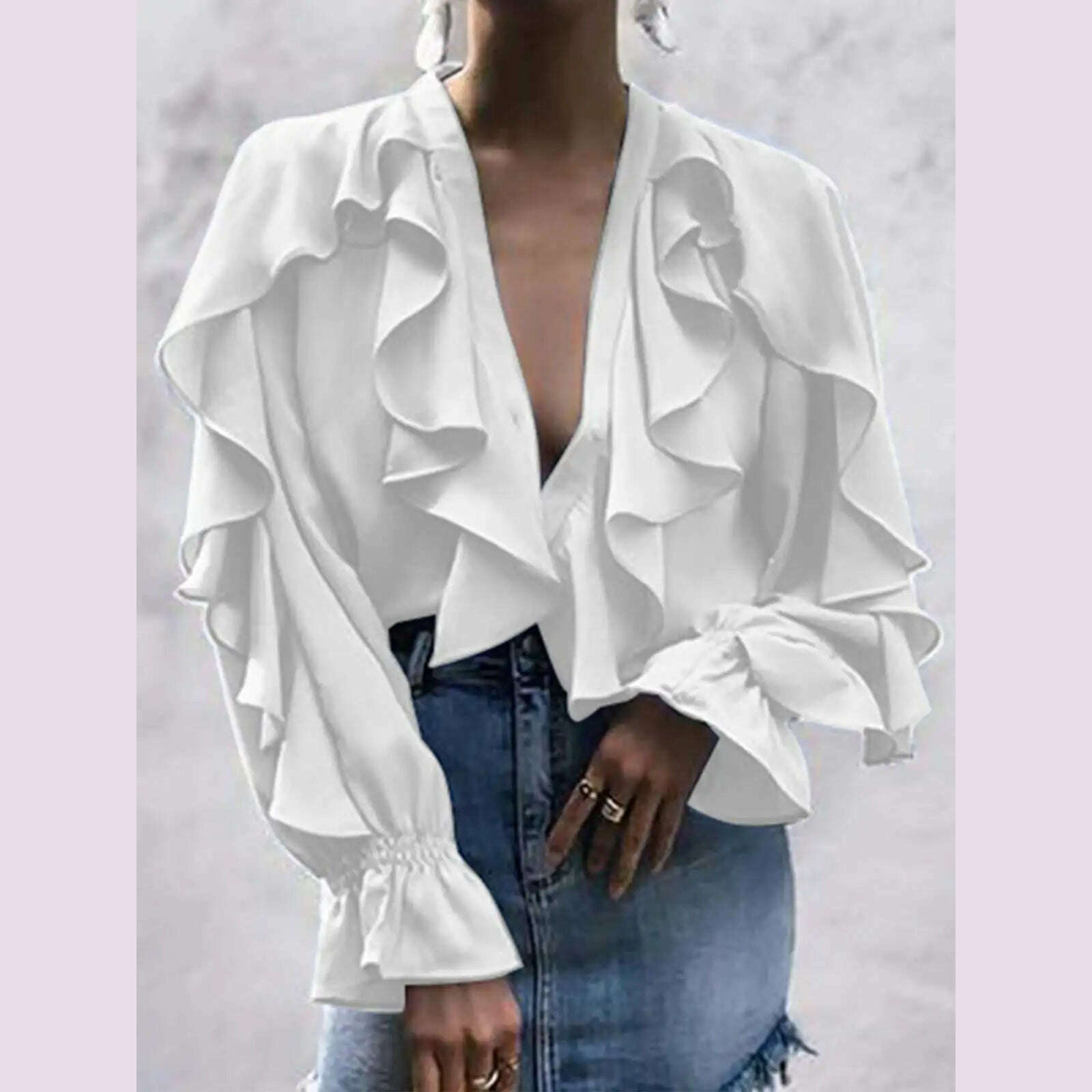 Casual Summer Tops Celmia Elegant Blouses 2023 Party Blusas Women Ruffled Fashion Sexy V neck Long Sleeve Buttons Shirt Feminina Casual Relaxed Blouse Casual Summer Tops Celmia Elegant Blouses 2023 Party Blusas Women Ruffled Fashion Sexy V neck Long Sleeve Buttons Shirt Feminina Casual Relaxed Blouse