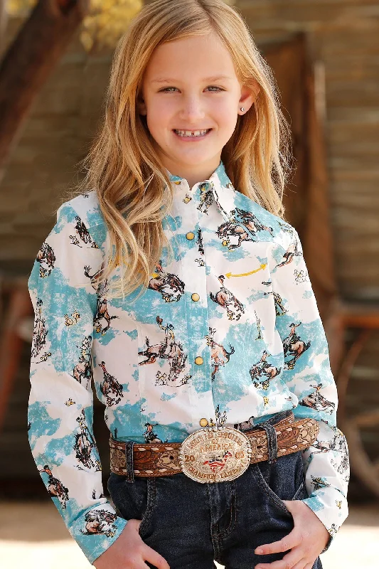 Cruel Girl Little Girls Long Sleeve Western Print Snap Shirt Side Tie Blouse