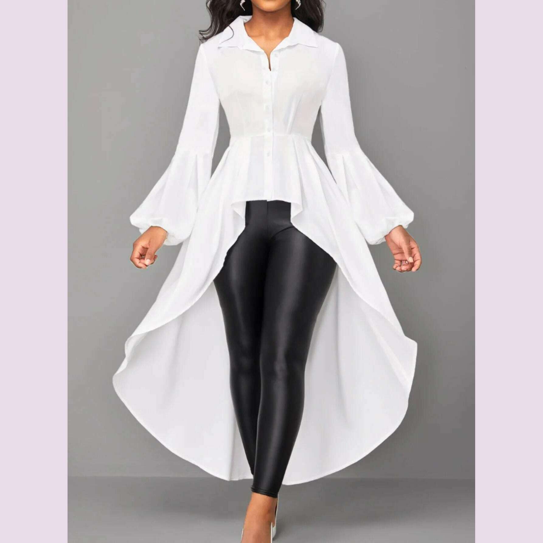 LW Plus Size Asymmetrical A Line Blouse Fashion Shirts Women's Hem Blouses Casual Long Puff Sleeve Female Lapale Neck Button Top Double Button Blouse LW Plus Size Asymmetrical A Line Blouse Fashion Shirts Women's Hem Blouses Casual Long Puff Sleeve Female Lapale Neck Button Top Double Button Blouse
