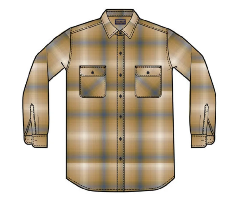 Pendleton Men's Beach Shack  Flax Grey Ombre Plaid Shirt Elegant Semi-Sheer Blouse