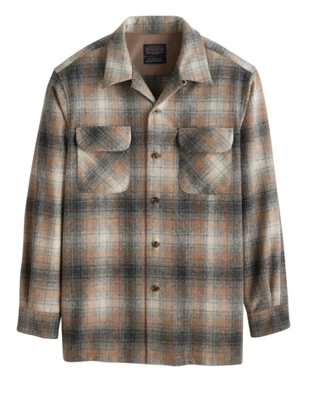 Pendleton Men's Board Shirt-Grey/Tan Mix Plaid Soft Satin Blouse