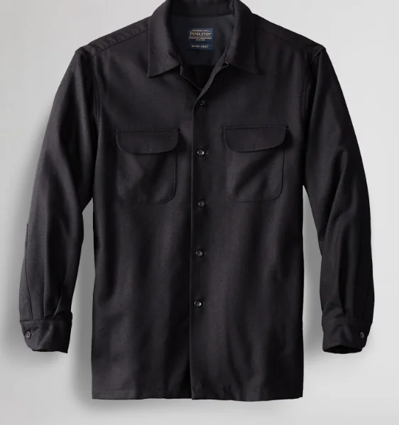Pendleton Men's Solid Black Board Shirt Off-Shoulder Wrap Blouse