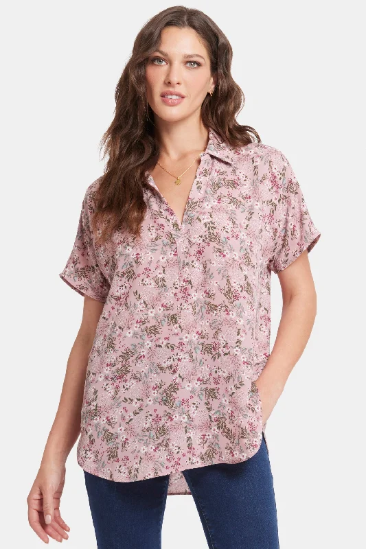 Becky Short Sleeved Blouse - Berry Fields Soft Satin Blouse