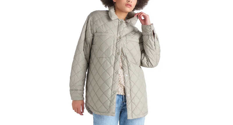 Black Tape Womens Quilted Light Puffer Shacket Oversized Silk Blouse