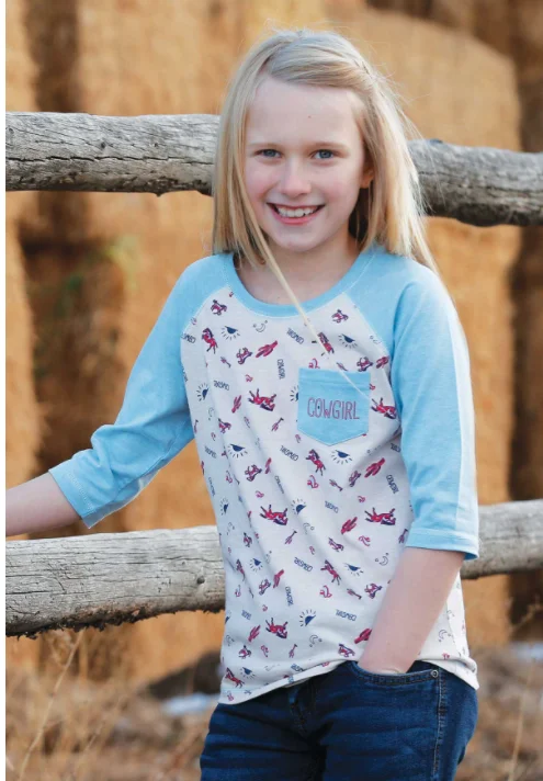 Cinch Little Girls Pink Raglan Sleeve Tee Shirt Pastel Color Blouse