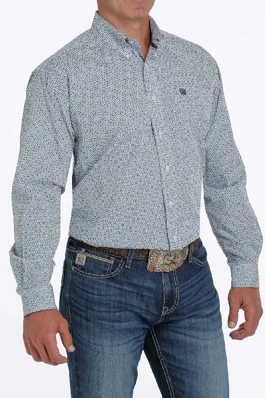 Cinch Men's White Pattern Button Down Shirt Long Sleeve Polished Work Blouse