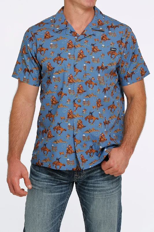 Cinch Western Print Camp Shirt Ruched Sleeve Blouse