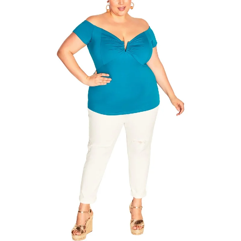 City Chic Womens Plus Cap Sleeve Stretch Blouse Chic Wrap Blouse